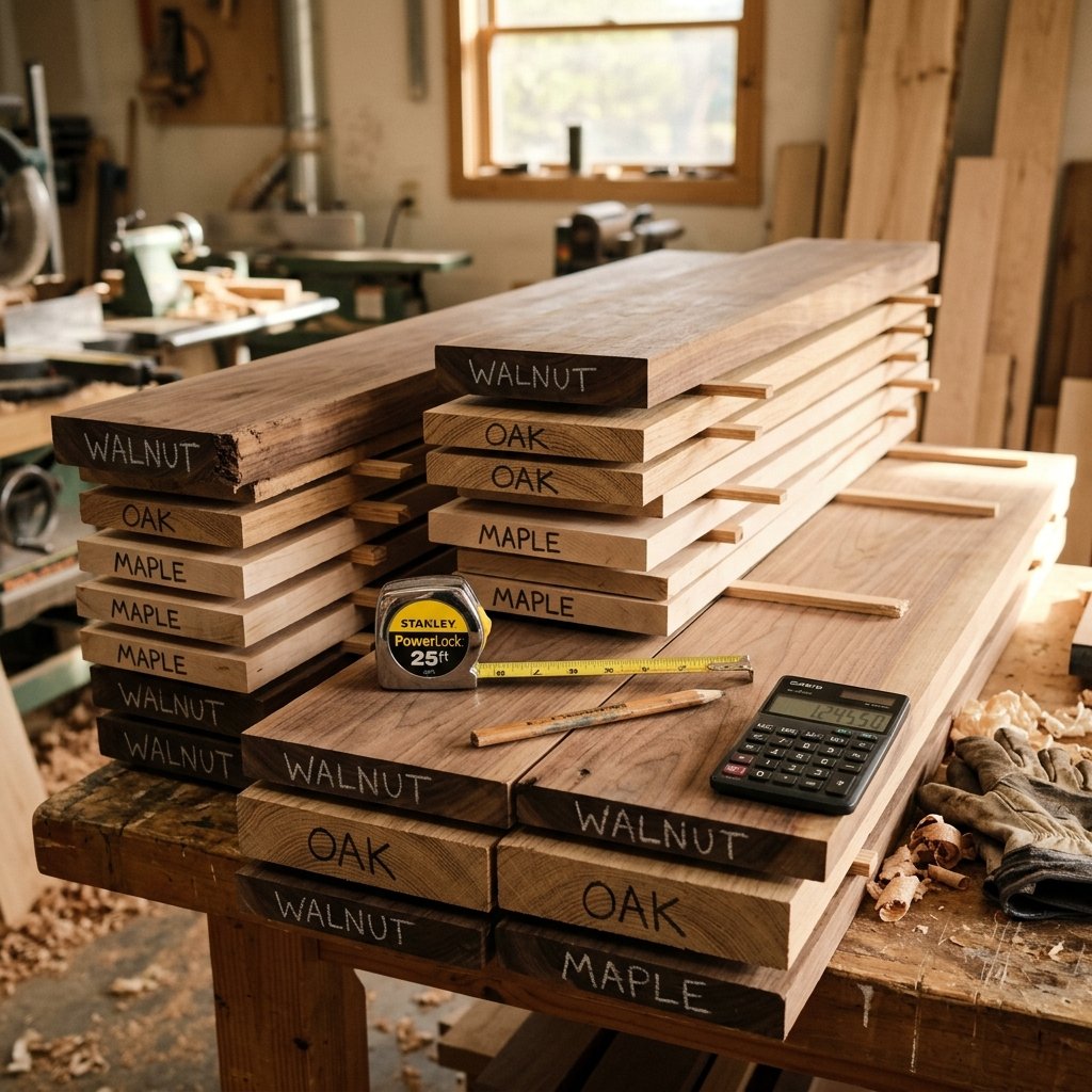 High-quality hardwood lumber with measuring tools